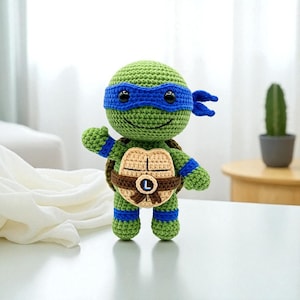 Handmade Crochet Ninja Turtle Doll, Velvet Amigurumi Toy, Custom Crochet Plushie, Easy Crochet Gift, Personalized Crochet Animal Toy