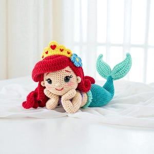 Handmade Crochet Ariel Mermaid Doll, Velvet Amigurumi Toy, Ocean-Inspired Crochet Plushie, Easy Custom Crochet Gift for Kids and Collectors