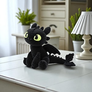 Toothless Dragon Plush Handmade Crochet Toy, Cute Night Fury Amigurumi Stuffed Animal Gift For Kids Or Room Decor