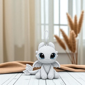 Light Fury Dragon Plush Handmade Crochet Toy Keychains & Charms, Light Fury Amigurumi Stuffed Animal Gift For Kids, Light Fury Dragon Plush