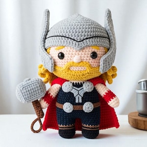 Handmade Crochet Thor Doll Amigurumi, Superhero Amigurumi Warrior Doll, Handmade Crochet Plushie, Super Hero Handmade, Crochet Plushie