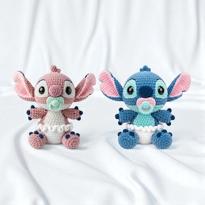 Handmade Crochet Baby Stitch and Angel Plushie Set, Handmade Amigurumi, Crochet Animals, Easy Crochet Plushie, Custom Crochet Stitch Toy