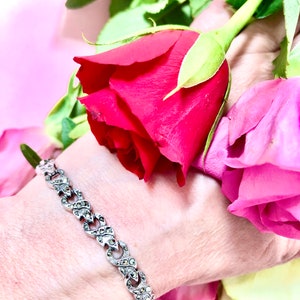 Solid Silver Art Deco Style Bracelet, Silver Bracelet, Marcasite Bracelet, Vintage Bracelet, Victorian Silver Jewellery, Silver Jewelry