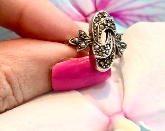 1930s Art Deco Silver Marcasite Ring, Statement Ring, Silver Ring, Antique Ring, Art Deco Ring, Art Deco Jewellery, 1930s Cocktail Ring