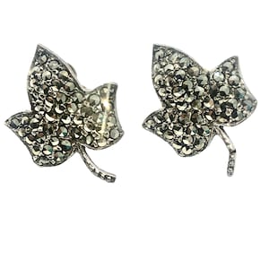 Vintage Earrings, Silver Maple Leaf Earrings, Silver and Marcasite Maple Leaf Earrings, Marcasite Earrings, Art Deco  Earrings,