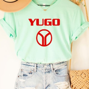 Jugo-T-Stück, Jugo-Hemd, Jugoslawien-T-Shirt, Albanien-Kragujeva, klassische Autos, Retro-Klassiker, Weinlese sfrj, Retro-T-Shirt