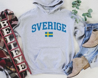 Sudadera con capucha Sverige, camisa Sverige, camiseta de Suecia, camisa Sverige, Suecia, camisa sueca, bandera de Suecia