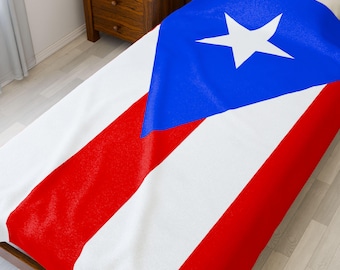 Puerto Rico Velveteen Plush Blanket, Puerto Rico Flag Blanket, Puerto Rico Jersey, Flag of Puerto Rico, Puerto Rico jersey Flag Blanket