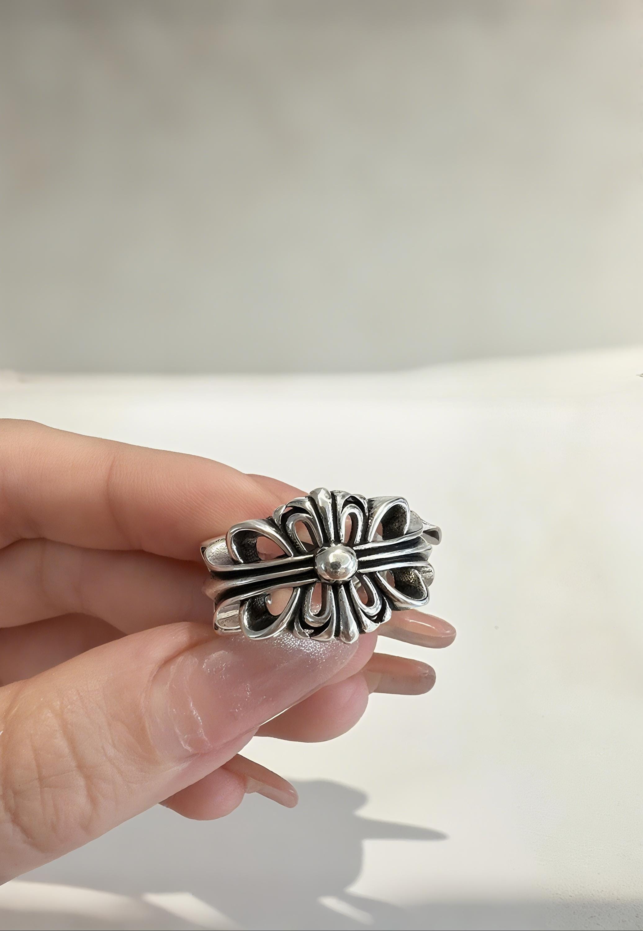 Sterling Silver Double Floral Cross Ring Buy Chrome Hearts Double