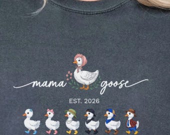 Comfort Colors® Mom Goose Shirt with Kids Names : Personalized Mama Goose Tshirt