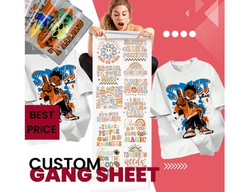 Custom DTF Gang Sheet: Customized Ready to Press Heat Transfer, Personalized Iron on
