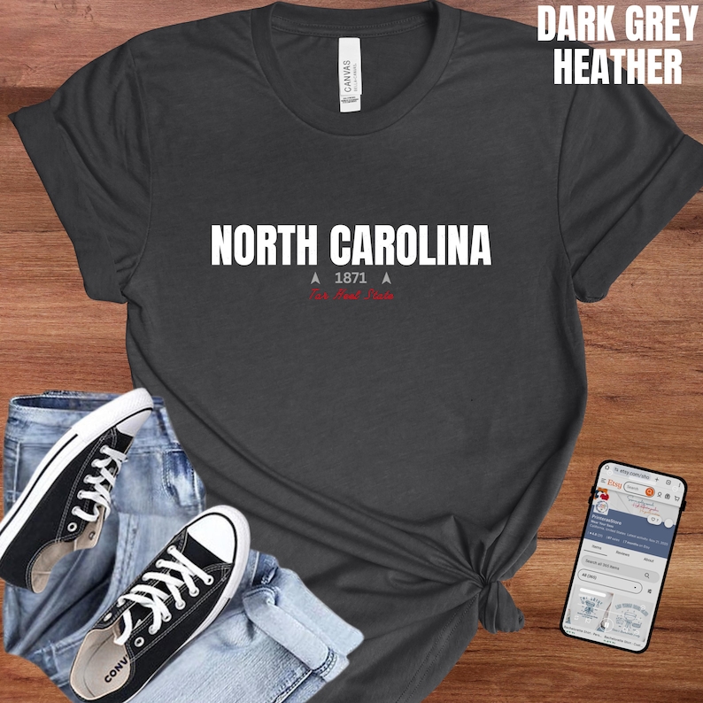 North Carolina T-Shirt : Distressed Fonts, State Pride Tee image 3
