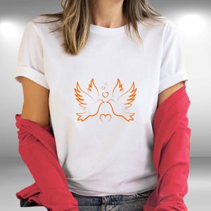 Pigeon Love Shirt Minimalist Cool Summer Tee Two Pigeons Lovely Woman Lady Cute Girl Design T-shirt Bella Canvas Tshirts Orange Color
