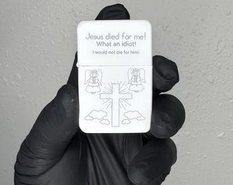 Edgy Atheist Humor Lighter: Engraved Flip-Top, Refillable Windproof
