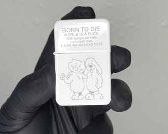 Accendino con meme inciso: citazione di Trash Man "Nato per morire"