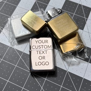 Custom Gold Engraved Zippo Style Lighter: Personalized Text or Logo