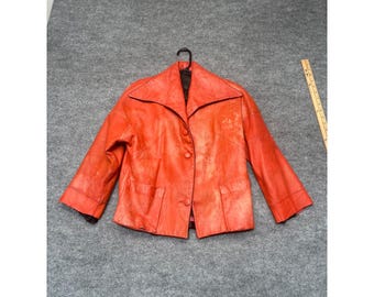 Vintage Aries Hotel del Prado Red Orange Leather Jacket 70s Retro Distressed M