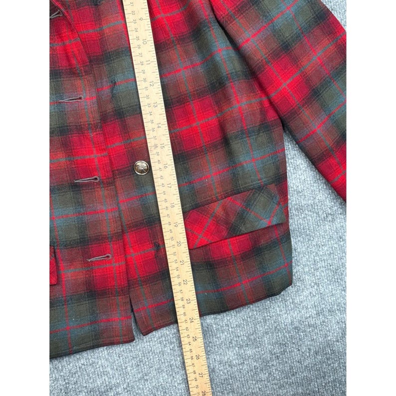 Vintage Pendleton Red Plaid Wool Blazer Jacket Womens 10 Tartan 3 Button 60s 70s image 5