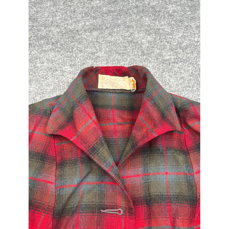 Vintage Pendleton Red Plaid Wool Blazer Jacket Womens 10 Tartan 3 Button 60s 70s image 10