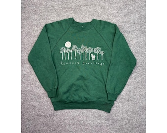 Vintage 1992 Hanes Activewear Grün Seasons Greetings Deer Sweatshirt Medium USA