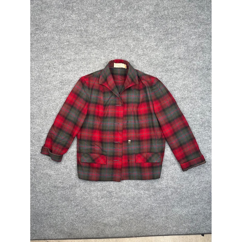 Vintage Pendleton Red Plaid Wool Blazer Jacket Womens 10 Tartan 3 Button 60s 70s image 1