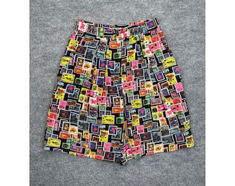 Pantalones cortos Ann Taylor Studio Vintage 100% seda con estampado de sellos postales para mujer, talla 10 multicolor