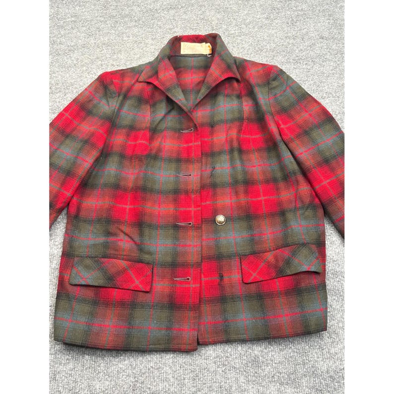 Vintage Pendleton Red Plaid Wool Blazer Jacket Womens 10 Tartan 3 Button 60s 70s image 6