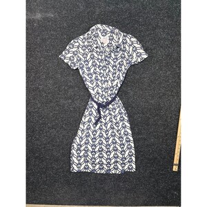 Serbin Traveler Vintage 70s Shirt Dress Navy White Geometric Link Belted Small