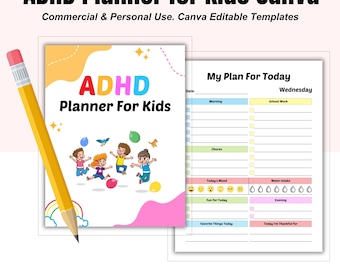 Cuaderno de ejercicios para niños con TDAH, actividades para el TDAH, hojas de trabajo imprimibles para niños con TDAH, recursos para el TDAH, planificador, terapia infantil para niños con TDAH, herramientas para el TDAH.