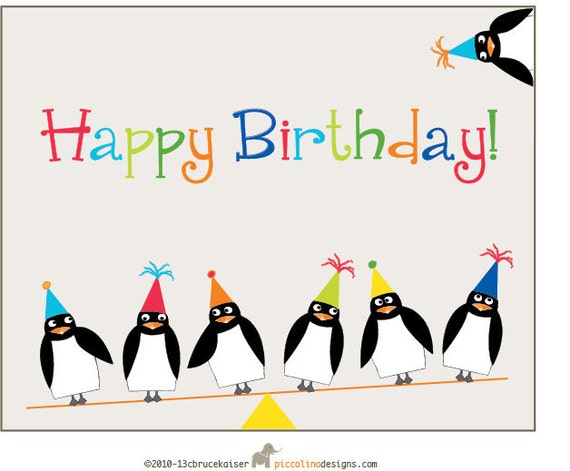 Penguins Birthday Card Happy Birthday Greeting Card Penguin Etsy