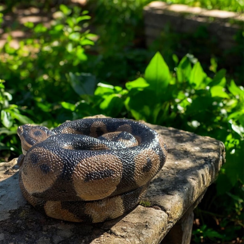 大きなコイル状のパイソン像 - 古びた石仕上げ - 庭や自宅用のリアルな蛇の彫刻 - 手作りのコンクリート製の蛇 - 蛇好きの方への贈り物 画像 3