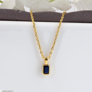 Midnight Glow Sapphire Emerald Cut CZ Pendant Necklace | Minimalist September Birthstone Gift | Elegant Everyday Jewelry | Gift For Women