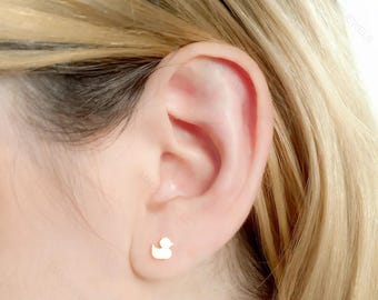 14K Gold Duck Stud Earrings – Dainty Animal Jewelry
