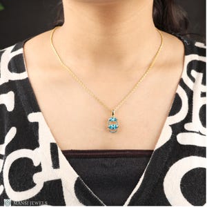 Marquise Cut Blue Topaz Gemstone Pendant – Oval Shape Gemstone Pendant – Dainty December Birthstone Gift – Aqua CZ Necklace for Women