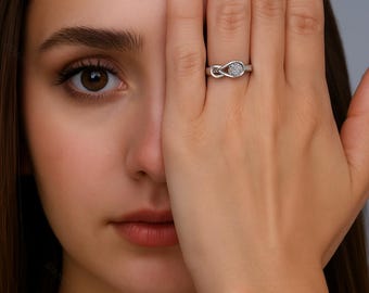 Unendlich runder Diamantring - 14K Gold Infinity Loop Ring - Moderner Solitär Versprechensring - Verlobungsring für sie - Ewige Liebe Schmuck Geschenk