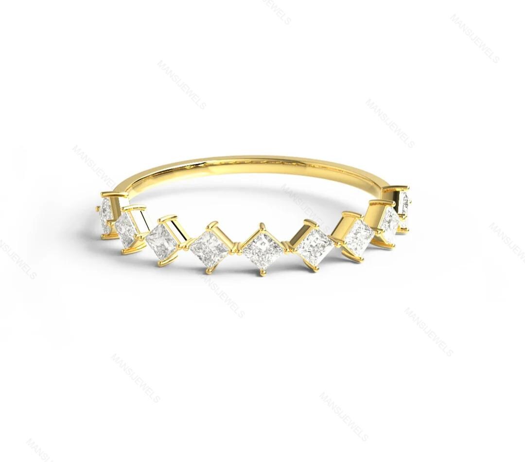 Princess Cut Ring Stackable Rings Princess Cut Moissanite Diamond Band Ring | 14K Solid Gold Crown ...