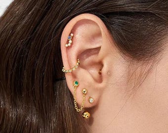 14K Gold Beaded Ear Cuff – Ruby and Diamond Accent, Non Pierced