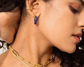 Brinco de pressão com contas em ouro maciço 14K – Brinco para hélice de cartilagem sem furo