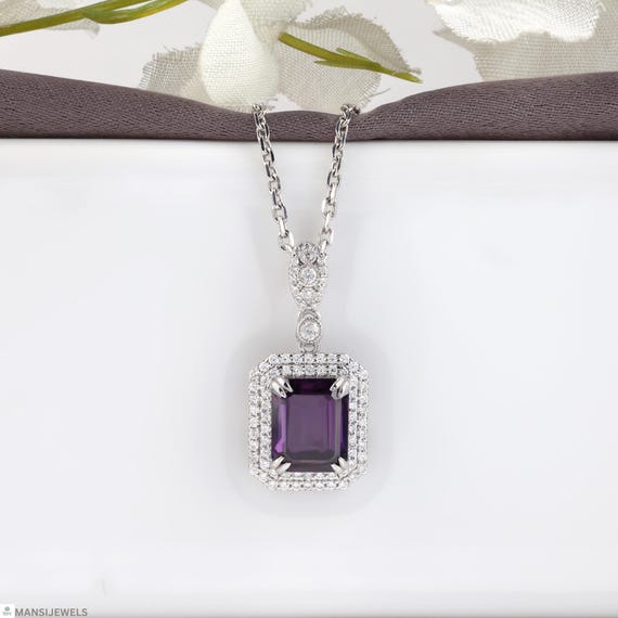 アメジスト エメラルドカット CZ ペンダントネックレス | アールデコ