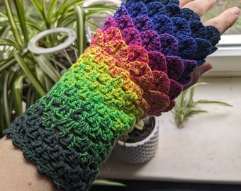 Gants colorés en écailles de dragon au crochet en coton PETIT