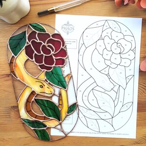 Snake in Flowers Stained Glass Pattern, Digital Download, Suncatcher, DIY Stained Glass