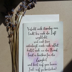 Carte de vœux pour fiançailles ou mariage avec un message d'amour en aquarelle et lettrage à la main