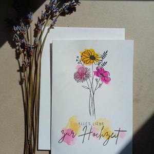 Carte de félicitations de mariage en style aquarelle et lettrage à la main