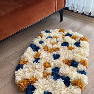 Handmade Pom-Pom Rug – Boho Fluffy Carpet for  Bedroom, Nursery, Bathroom and Living Room Decor
