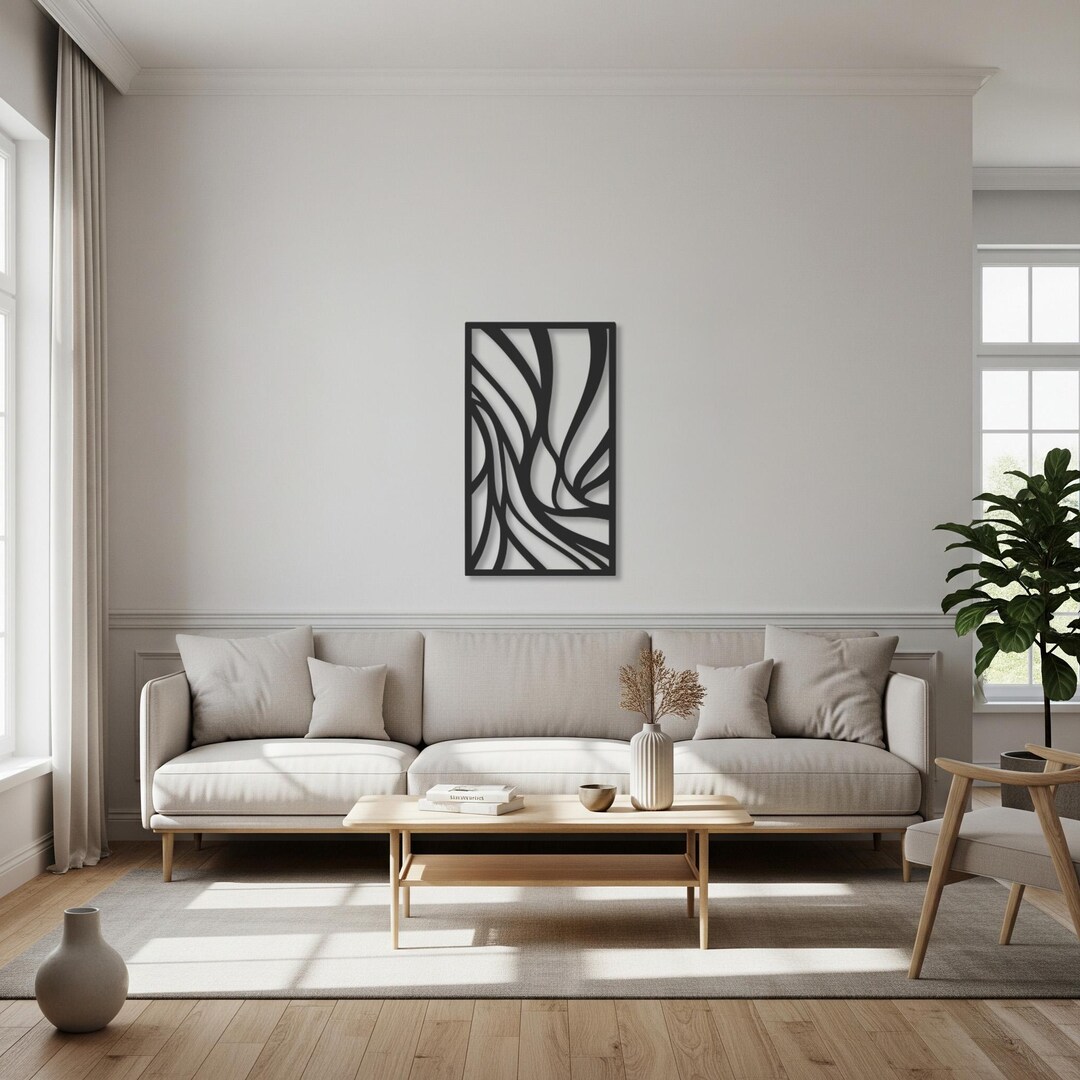 Abstract Flow Metal Wall Art, Vertical Modern Line Decor, Minimal ...