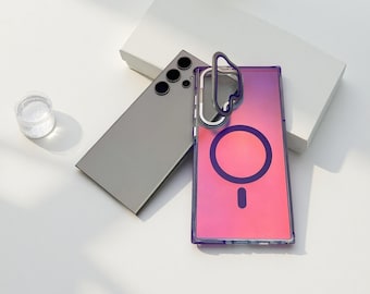 Magnetic Gradient Phone Case: Frosted Lens Protection, Kickstand - Galaxy S25 S24 S23 S22
