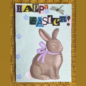 Jeu de cartes de Pâques faites main - Lapin Cottagecore, poussin et motifs floraux - Jolie papeterie printanière d'inspiration vintage