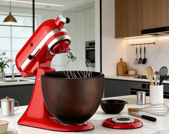 Walnoothouten mengkom voor keukenmixer met kantelbare kop – slakom voor kneden van rustiek deeg