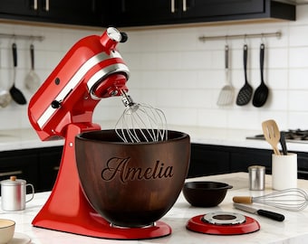 Personalization Walnut Wood Mixing Bowl for Tilt-Head Stand Mixer – Rustic Dough Kneading Salad Bowl