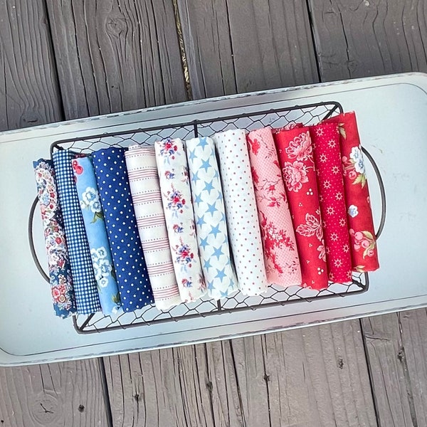 Summer Love Bundle ~ 12 Fat Quarter Bundle ~ Red White and Blue